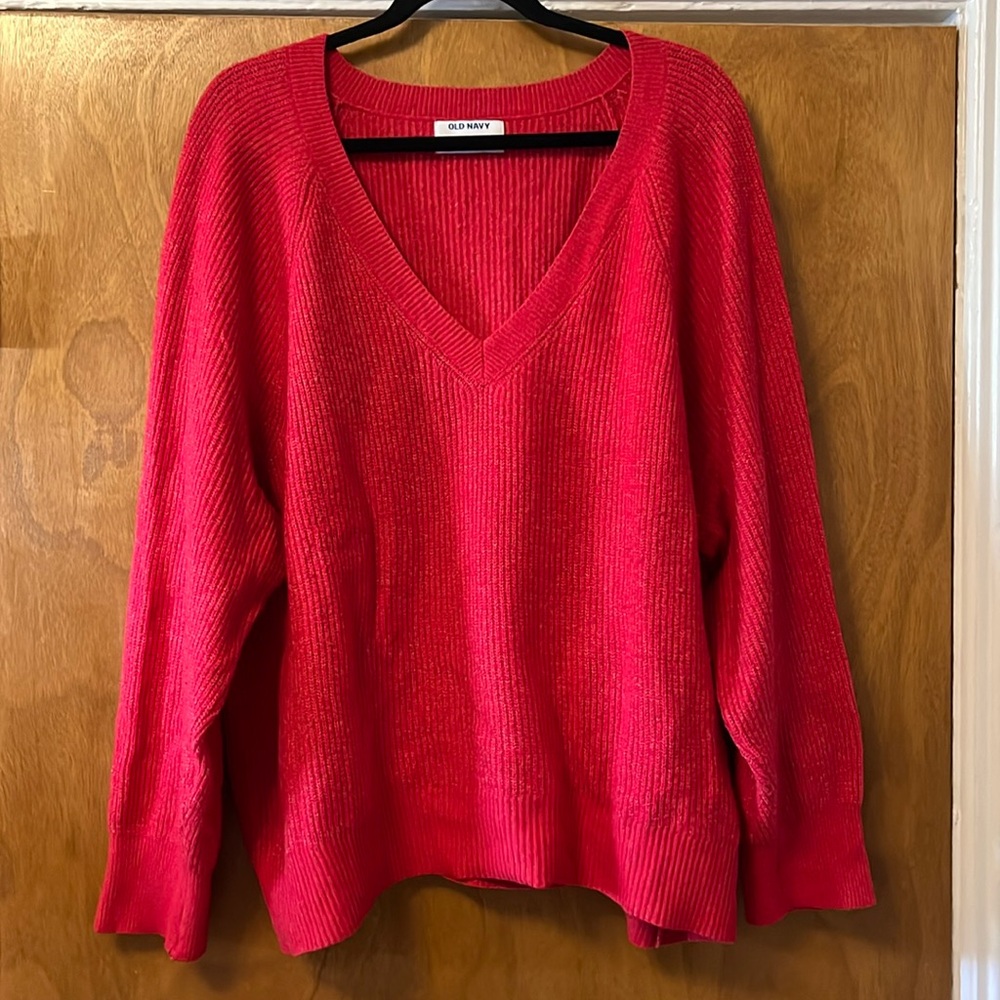 Old Navy Red V-Neck Relaxed Fit Sweater. 2X